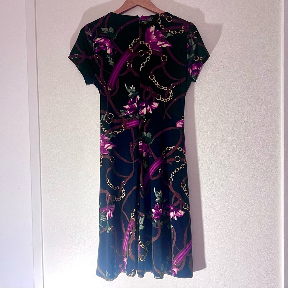 Raplph by Ralph Lauren Surplice Dress Navy Floral Belt Print 10P - Picture 5 of 10